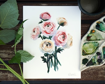 Watercolor Blush Ranunculus - Fine Art Print