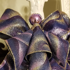 Navy w/ Purple & Gold Glitter Ribbon Angel/Christmas Ornament/Keepsake/Inspirational Gift/Decor