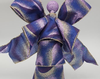 Ángel con cinta de purpurina dorada y morada en azul marino, adorno navideño, recuerdo, regalo inspirador o decoración