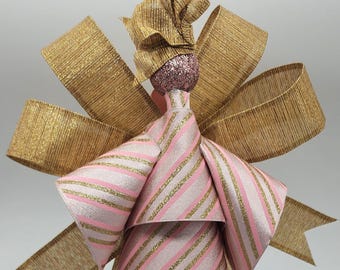 Ángel de cinta con rayas doradas y rosas, adorno, recuerdo, regalo inspirador, Navidad