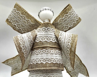 Encaje blanco en cinta de arpillera Angel / Adorno / Recuerdo / Regalo inspirador / Decoración