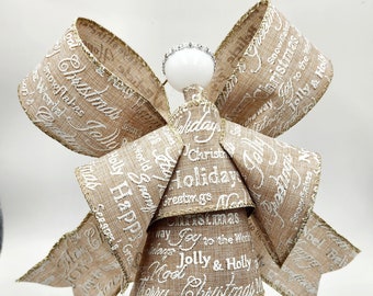 Tan w / Christmas Script Ribbon Angel / Ornamento / Recuerdo / Regalo inspirador / Decoración