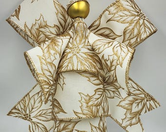 Ángel de cinta de flor de Pascua con purpurina dorada y marfil, adorno, recuerdo, regalo inspirador, Navidad