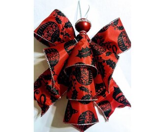 Rojo con purpurina negra Holly Ribbon Angel / Adorno de Navidad / Recuerdo / Regalo inspirador / Decoración