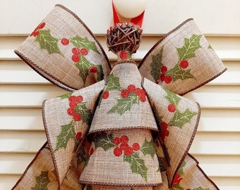 Ángel de arpillera con cinta de acebo brillante, adorno, recuerdo, regalo inspirador, decoración