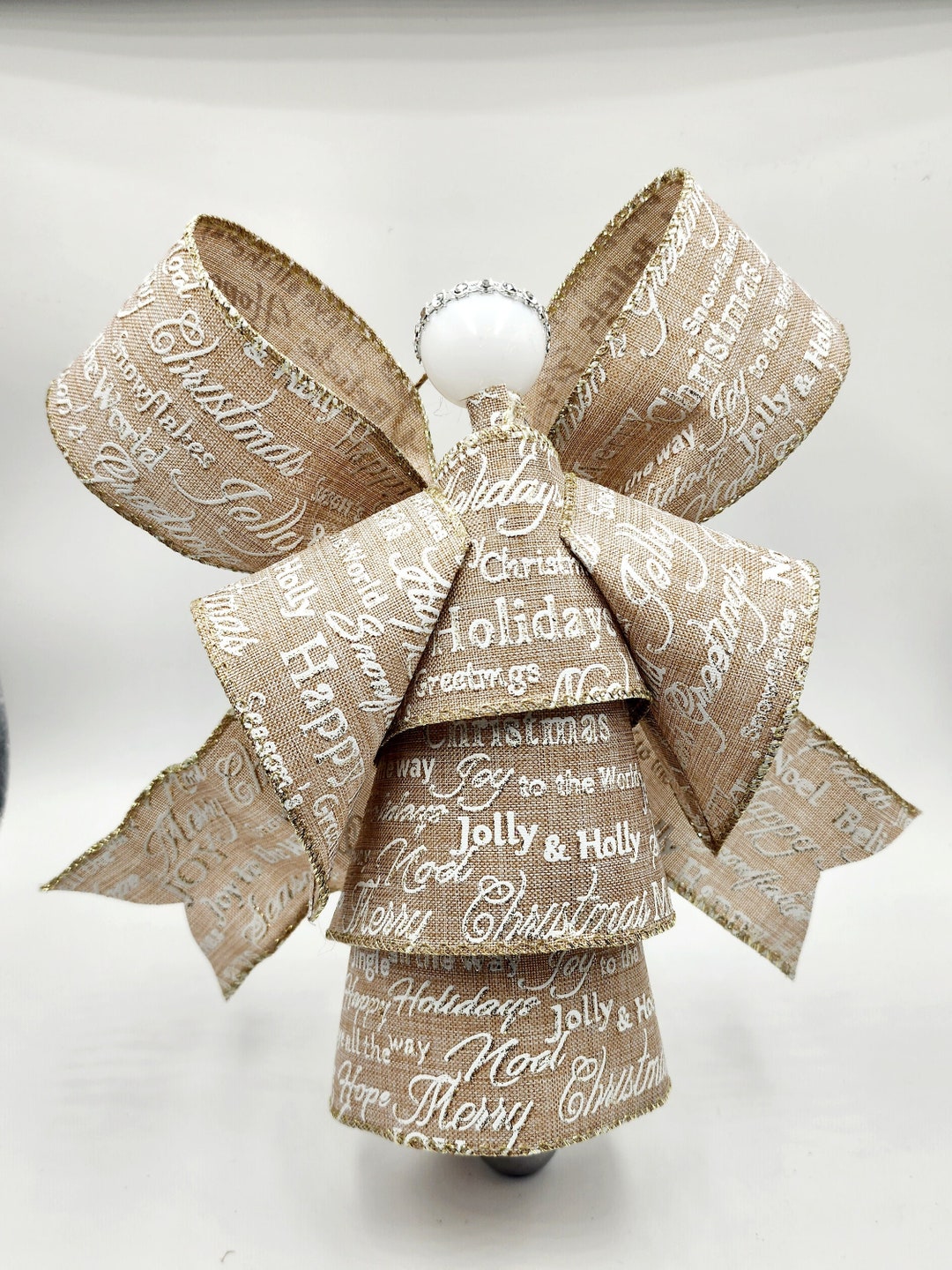 Tan W/ Christmas Script Ribbon Angel/ornament/keepsake/inspirational ...