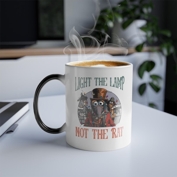 MUPPET CHRISTMAS CAROL, Color Changing Mug, Light the Lamp, Not the Rat, Rizzo and Gonzo, Heat Sensitive Cup, Novelty Coffee Mug, Kitchen