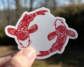 Red Koi Fish Sticker - 3" Waterproof Vinyl Sticker
