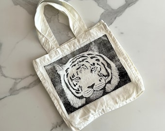 Hand-printed Reusable Tiger Tote Bag