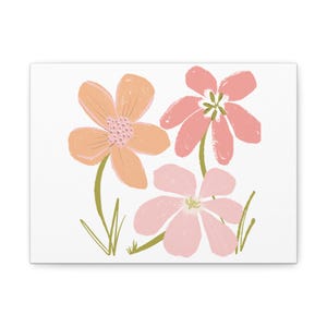 Canvas Print, Floral Pastel Hand Drawn Pretty Wall Art, Flower Illustration, Home Decor, Gift for Her,  25 Inch Stretched Matte Wall Decor,