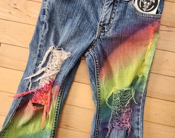 GRÖSSE 3T Kinder Distressed Rainbow Jeans - Versandfertig