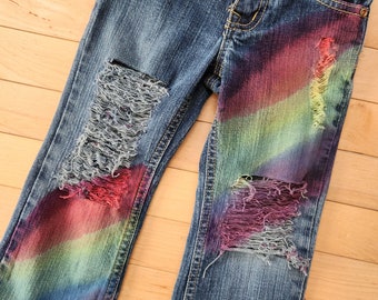 GRÖSSE 4T Kinder Distressed Rainbow Jeans - Versandfertig