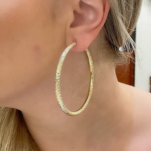 14k Diamond Cut Hoop Earrings. Gorgeous Super Shiny Diamond Cut Hoops. 2.5 Inch Hoop Earrings.
