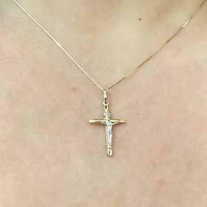 14k Two-Tone Crucifix Pendant. Timeless Crucifix necklace. Baptism Gift. First Communion Gift.