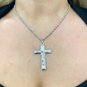 14k White Gold Mens Crucifix. 2 Inch White gold Cross Pendant. Men’s Jewelry.