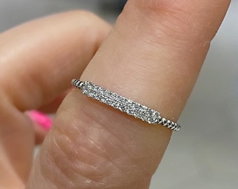 14k White Gold Stackable Diamond Ring. Fashion rings. Dainty ring. Wedding Band. Anniversary gift.