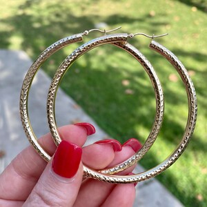 14k Diamond Cut Hoop Earrings. Gorgeous Super Shiny Diamond Cut Hoops. 2.75 Inch Hoop Earrings.