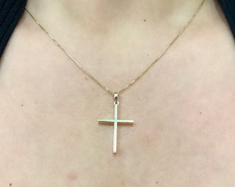 14k Gold Cross Pendant. Boxed Cross Necklace. Baptism Gift. Anniversary Gift.