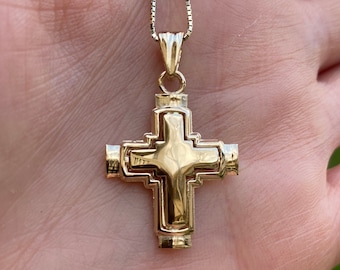 14k Gold Cross. Beautiful Gold Cross Pendant. Unisex Cross. Baptism Gift. Religious Pendants.