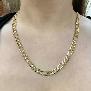 14k Solid Gold Diamond Cut Figaro Chain. 7mm Figaro Chain. Real Gold ...