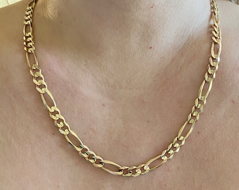 アクセサリー 14k YG Figaro Chain Diamond Cut Solid 14K Yellow Gold Figaro Diamond Cut Link Mens Chain 5.5 mm