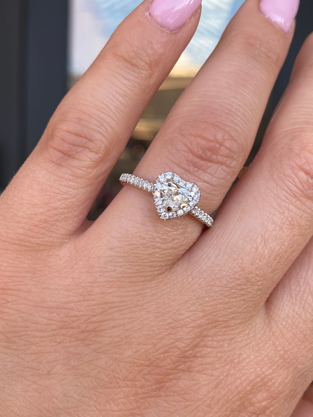 Heart Shape Halo Diamond Engagement Heart Diamond Ring