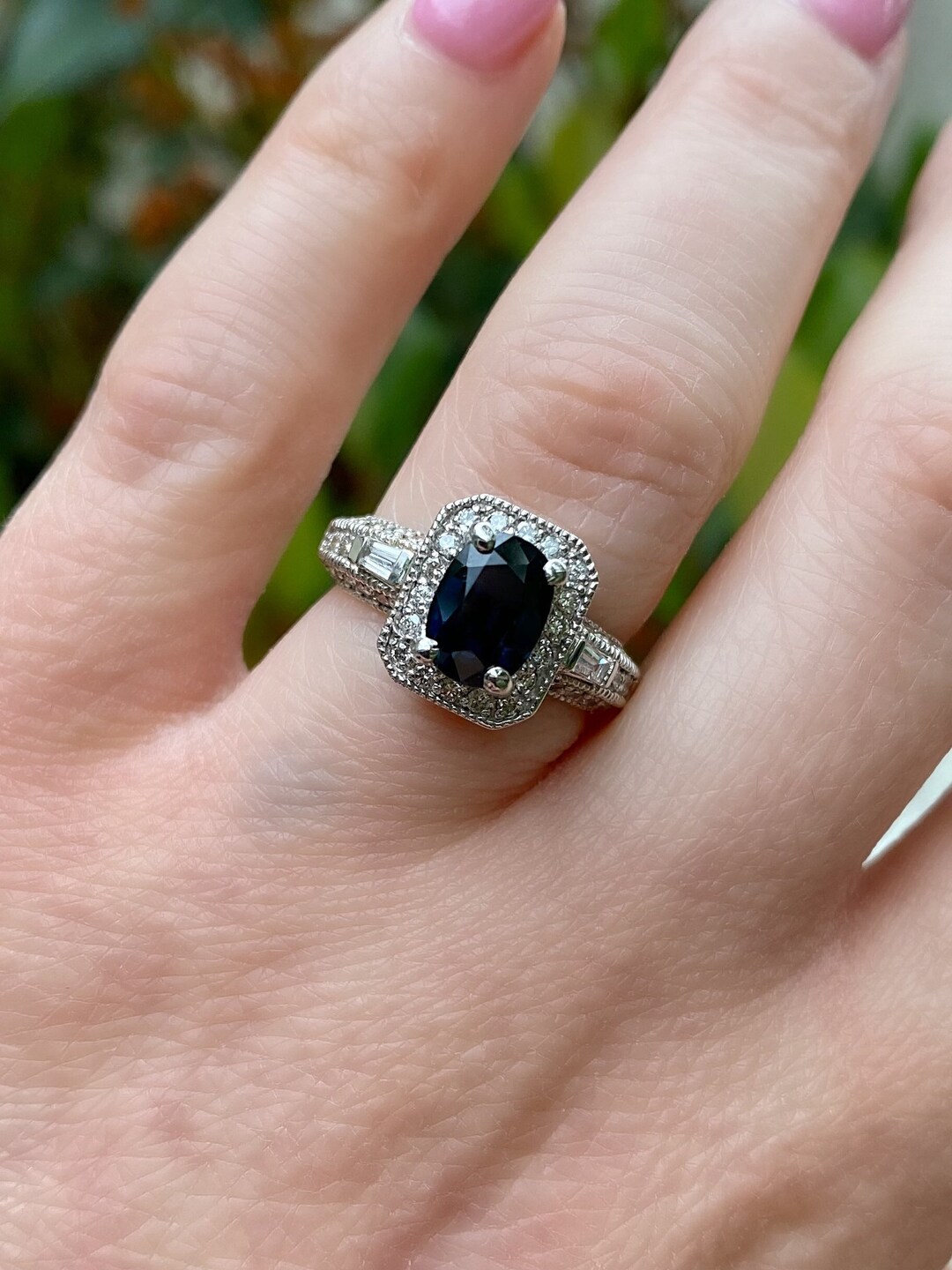 お気にいる Vintage Sapphire Oval Diamond Deco Art Gold White 14k Ring. アクセサリー