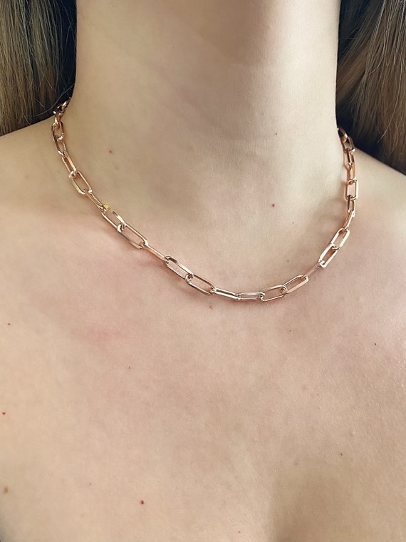 Rose gold paperclip chain necklace deals