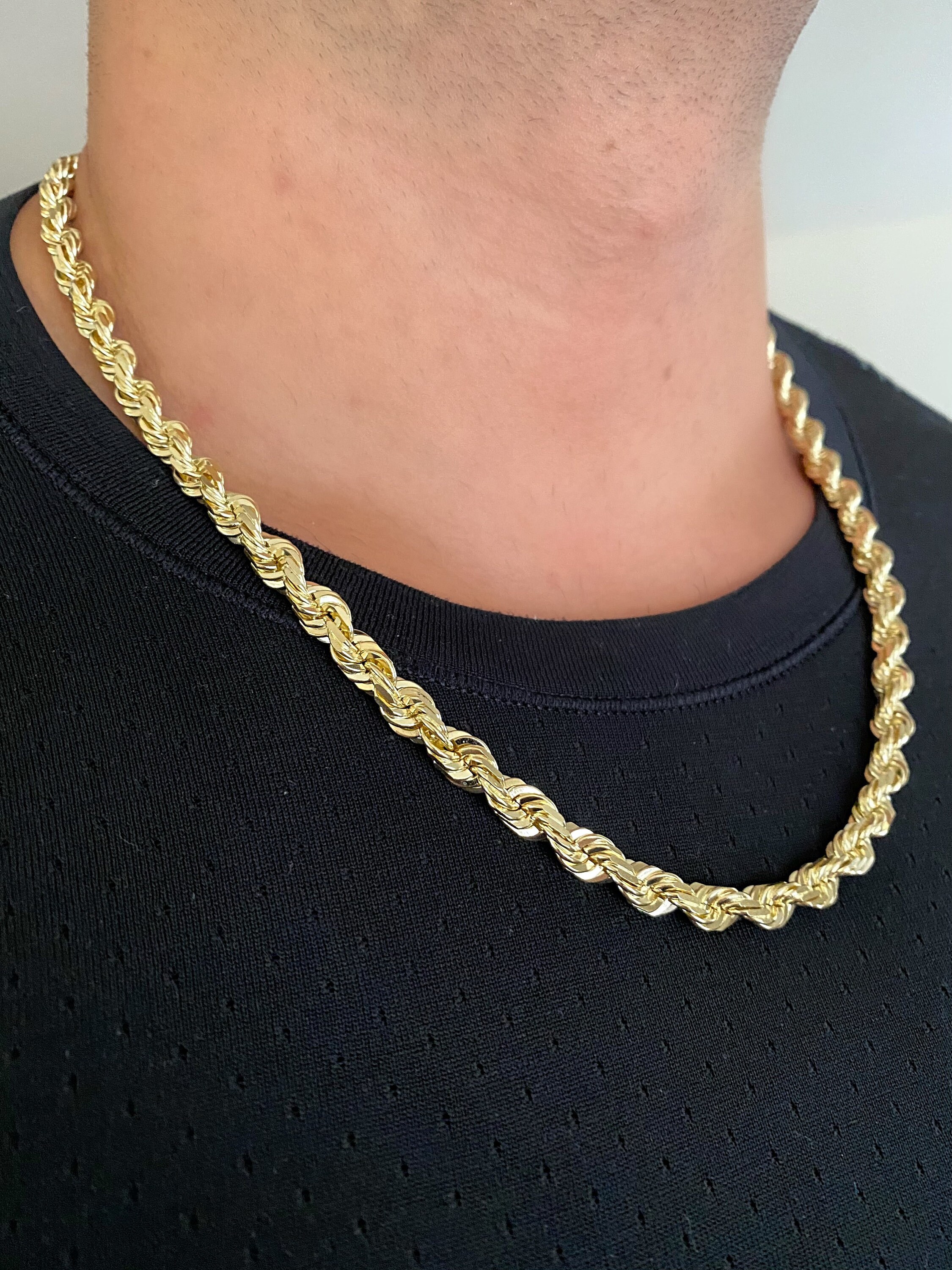 14k 8mm Solid Gold Rope Chain. Thick Heavy Solid Rope Chain