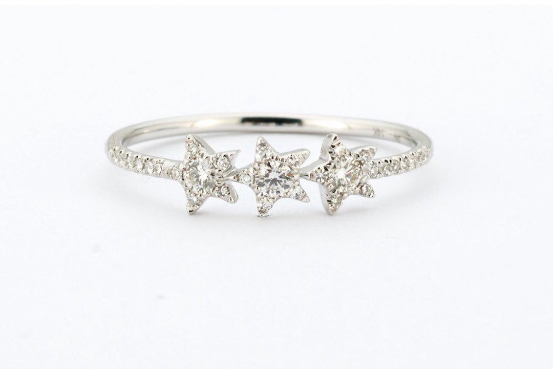 Star Rings With Triangle Design Triple Star Diamond Ring. Stackable Rings. Anniversary Gift. - Etsy