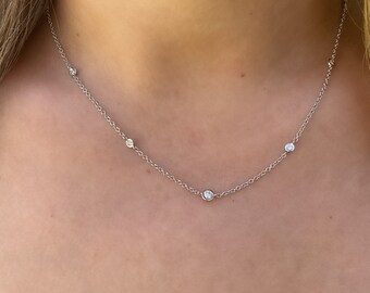 18 inch bezel floating diamond chain. Diamonds By the Yard. Stackable diamond chains. Timeless diamond chains.