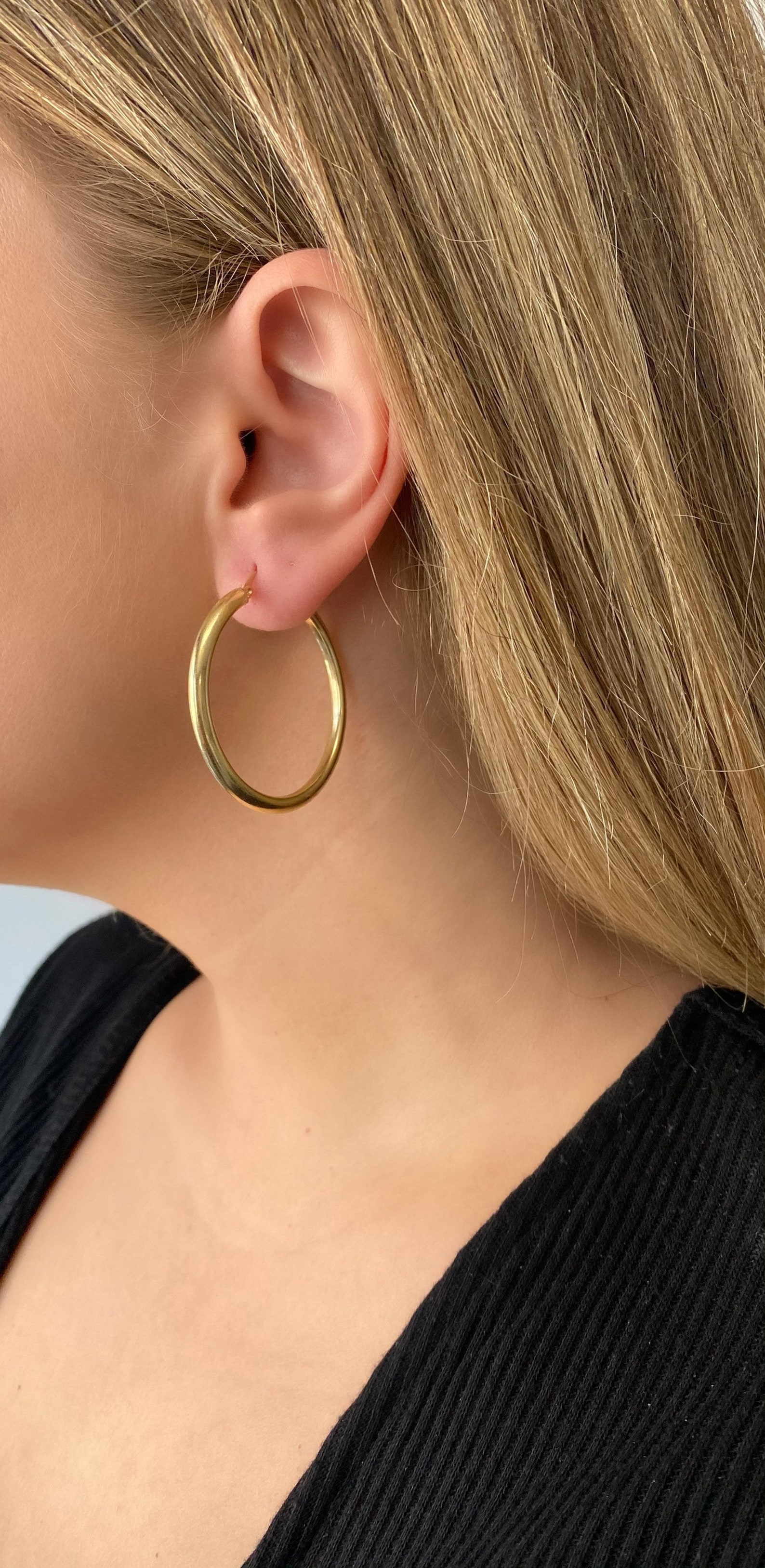 14k Solid Gold Hoop Earrings. 2.25 Inch Genuine Gold Hoops. Etsy