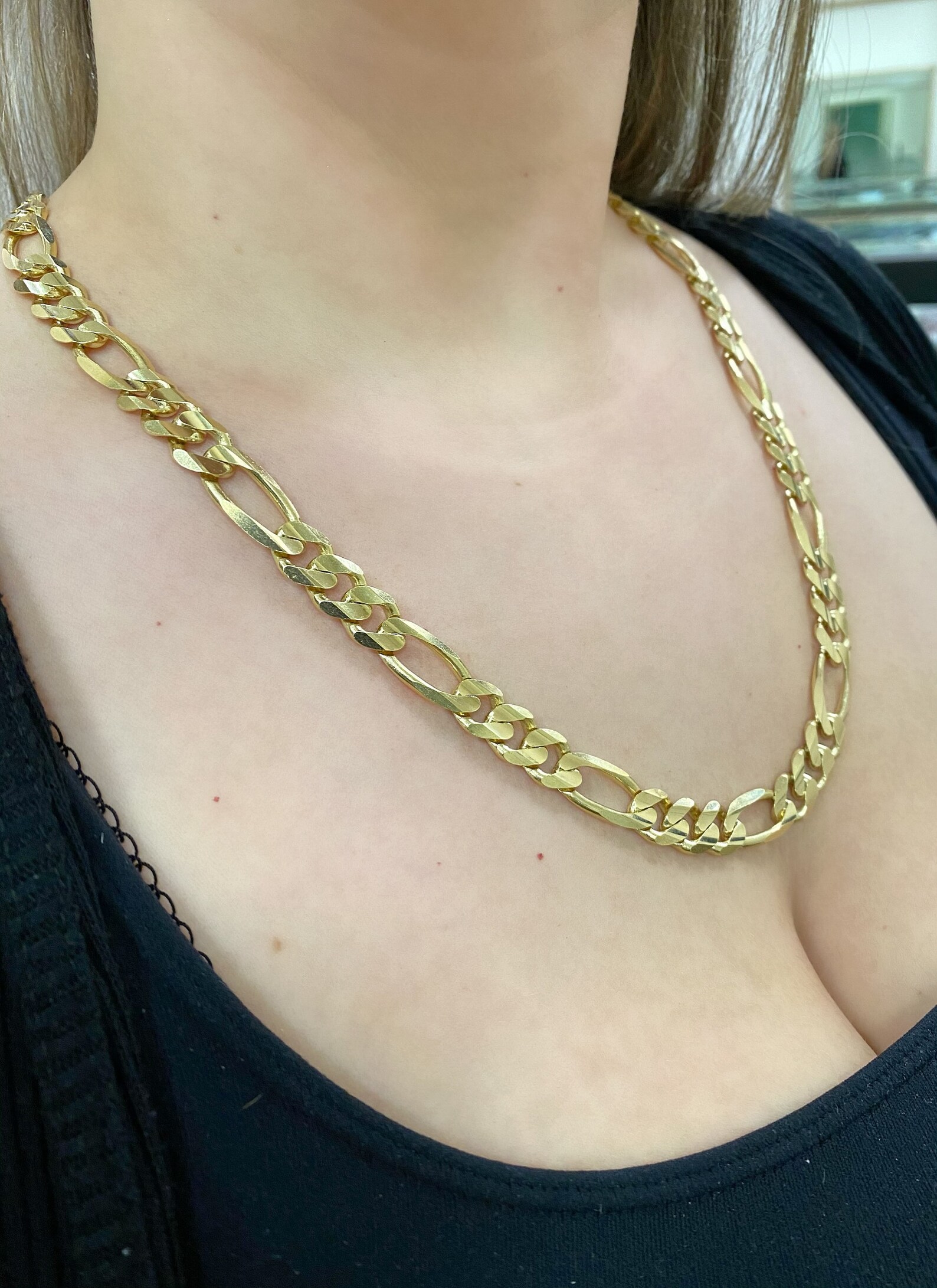 14k Solid Figaro Gold Chain. 10mm Figaro Mens Chain. Timeless Etsy