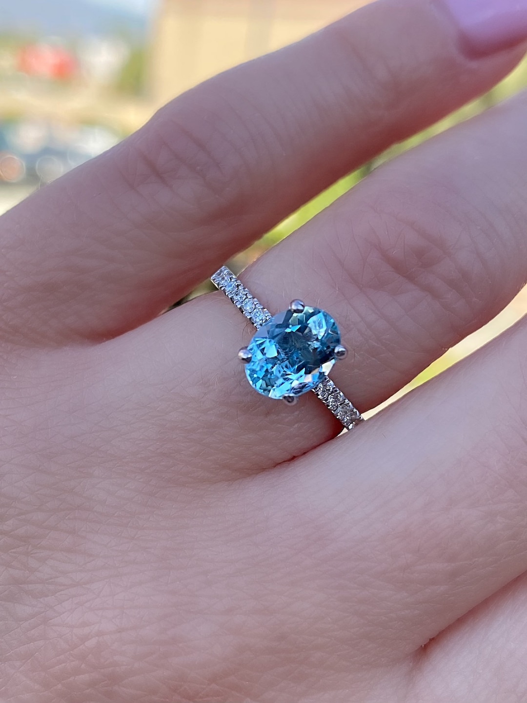 Aquamarine engagement ring on on sale hand