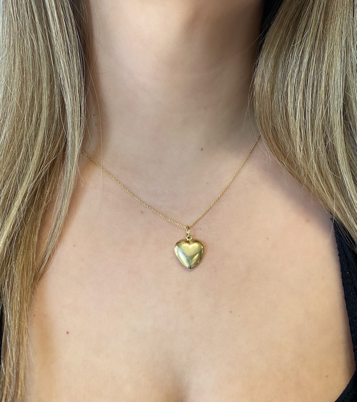 14k Solid Gold Heart Pendant. Puffy Heart Charm Pendant. Love Necklace ...