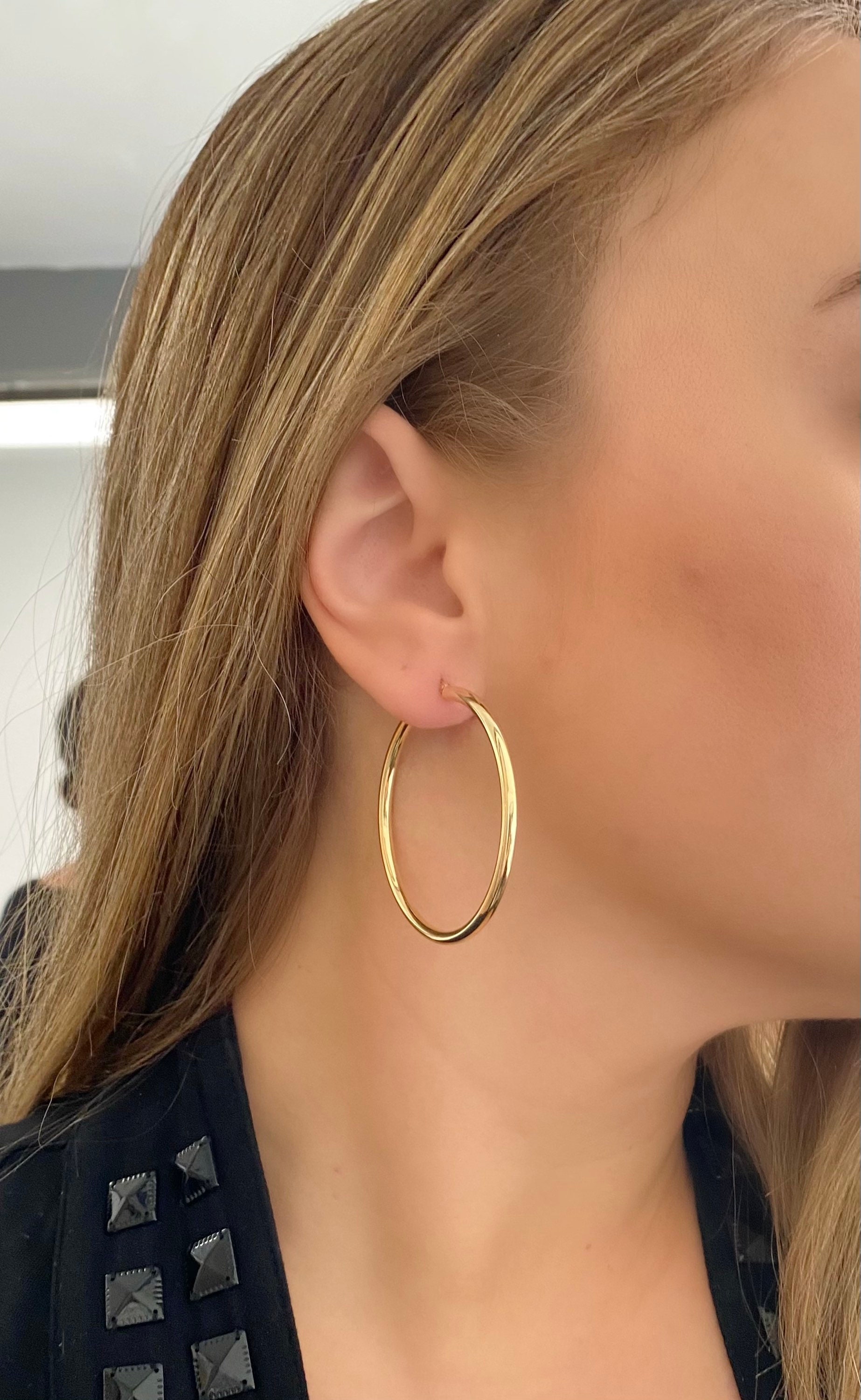14k Gold 2 Inch Hoop Earrings. 2 Inch 3mm Yellow Gold Hoop - Etsy Canada