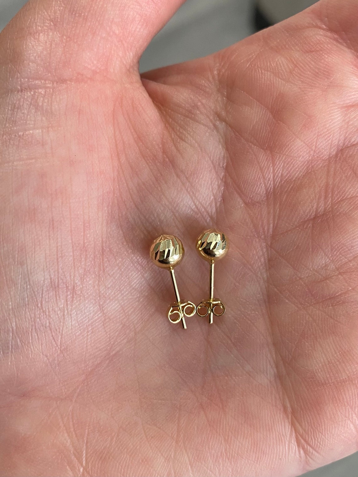 14k Solid Gold Stud Earrings. Diamond Cut Gold Stud earrings. Etsy