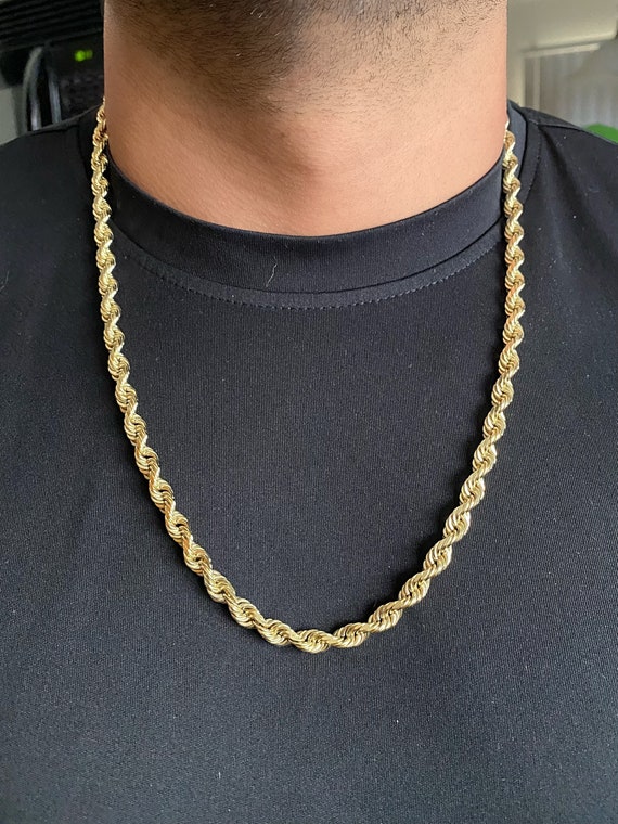 14k 6mm Solid Yellow Gold Rope Chain. Classic Rope Chain. Mens