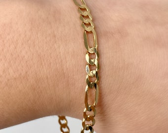 14k Ladies Figaro link bracelet. 5mm Figaro style genuine gold bracelet. Stackable bracelets. Anniversary gift.