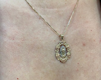 14k Virgin Mary Tri Color Virgin Mary Rose Medallion