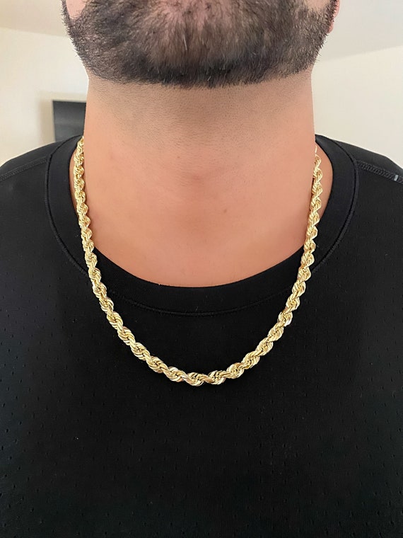 14k 8mm Solid Gold Rope Chain. Thick Heavy Solid Rope Chain. Mens