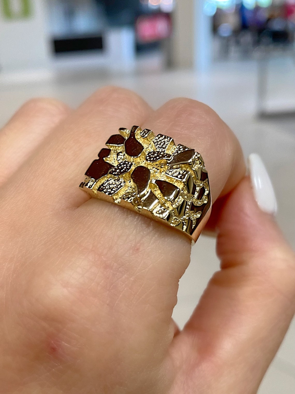 14k Mens Nugget Ring. Solid Gold Classic Nugget Ring. Pinky Etsy