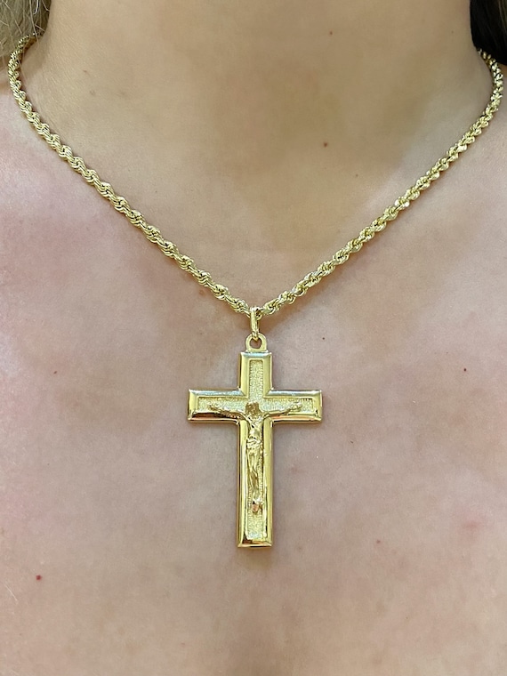 18k Solid Gold Filled Italian The Rope Hip Hop Chain Necklace With 5mm  Jesus Crucifix Cross Pendant For Men And Women From Xinpengbusiness, $8.37  | DHgate.Com