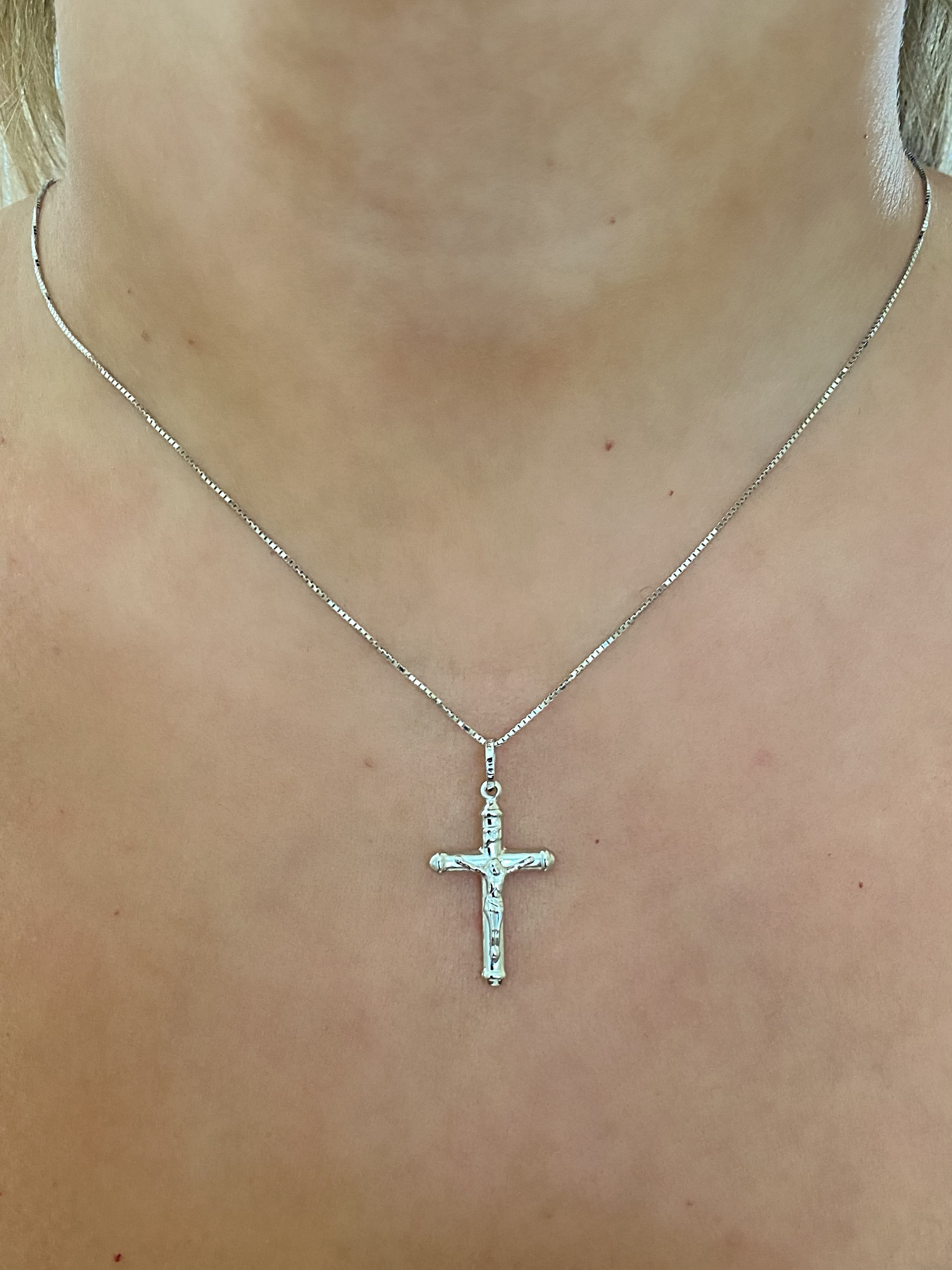 14k White Gold Crucifix Cross Pendant. White Gold Cross. Baptism