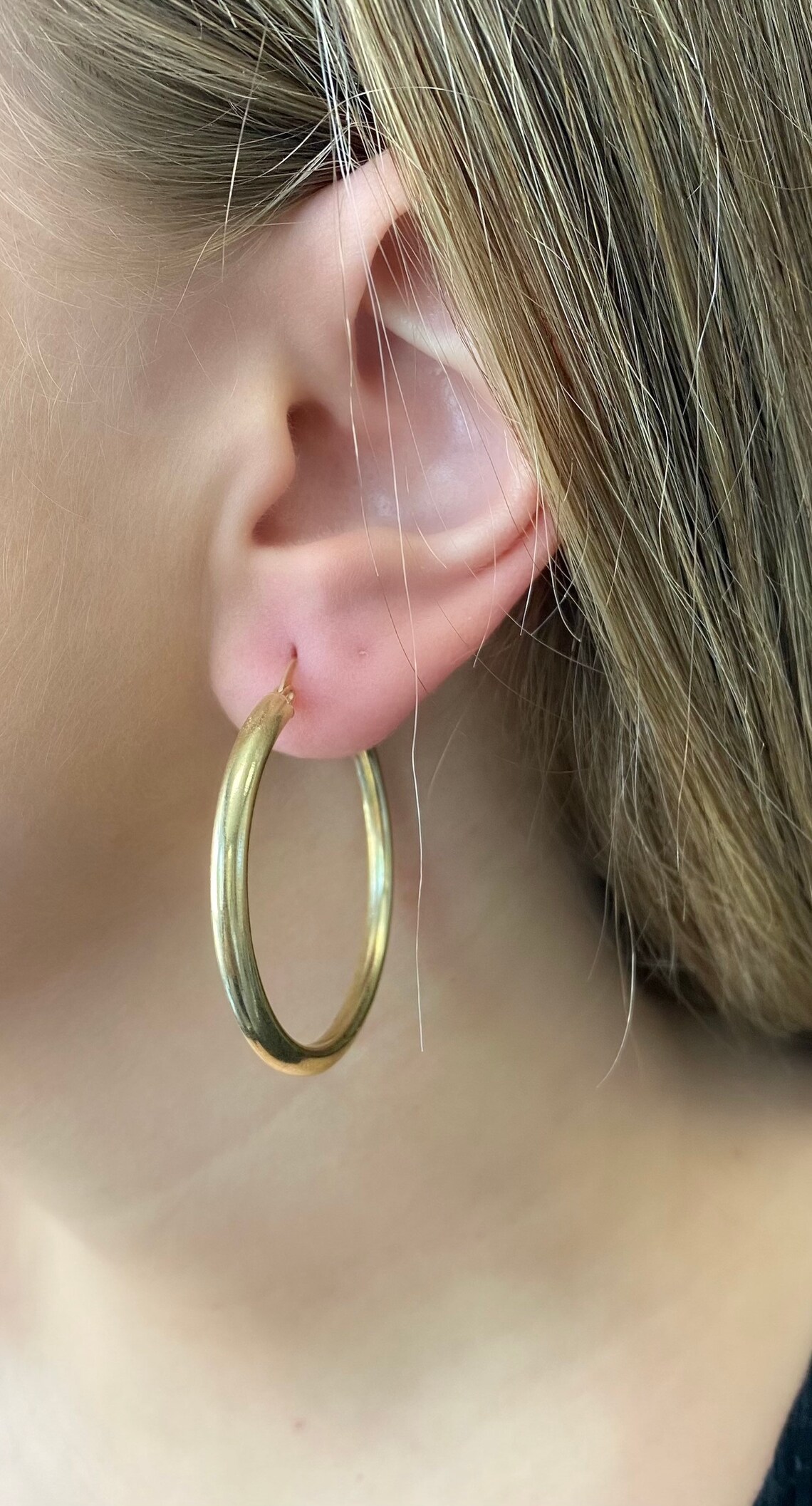 14k Solid Gold Hoop Earrings. 2.25 Inch Genuine Gold Hoops. Etsy