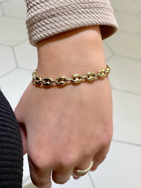 14k Puffed Mariner Link Bracelet. 7.5mm Anchor Mariner Link - Etsy