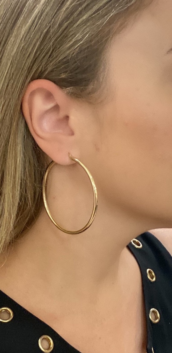 14k Solid Gold Hoop Earrings. 2.5 Inch Gold Hoop Earrings. Genuine