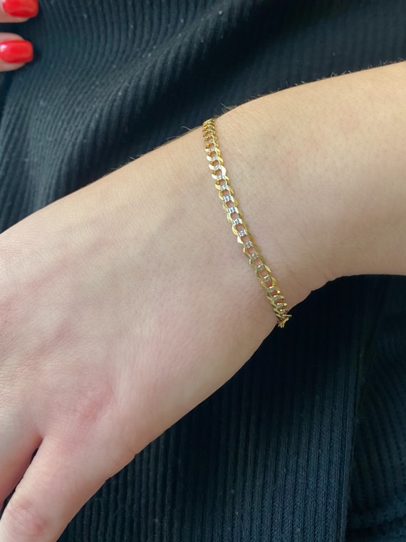 14k two tone Curb Link bracelet. 4mm Gold curb bracelet. Stackable bracelet. Jewelry gift. Etsy