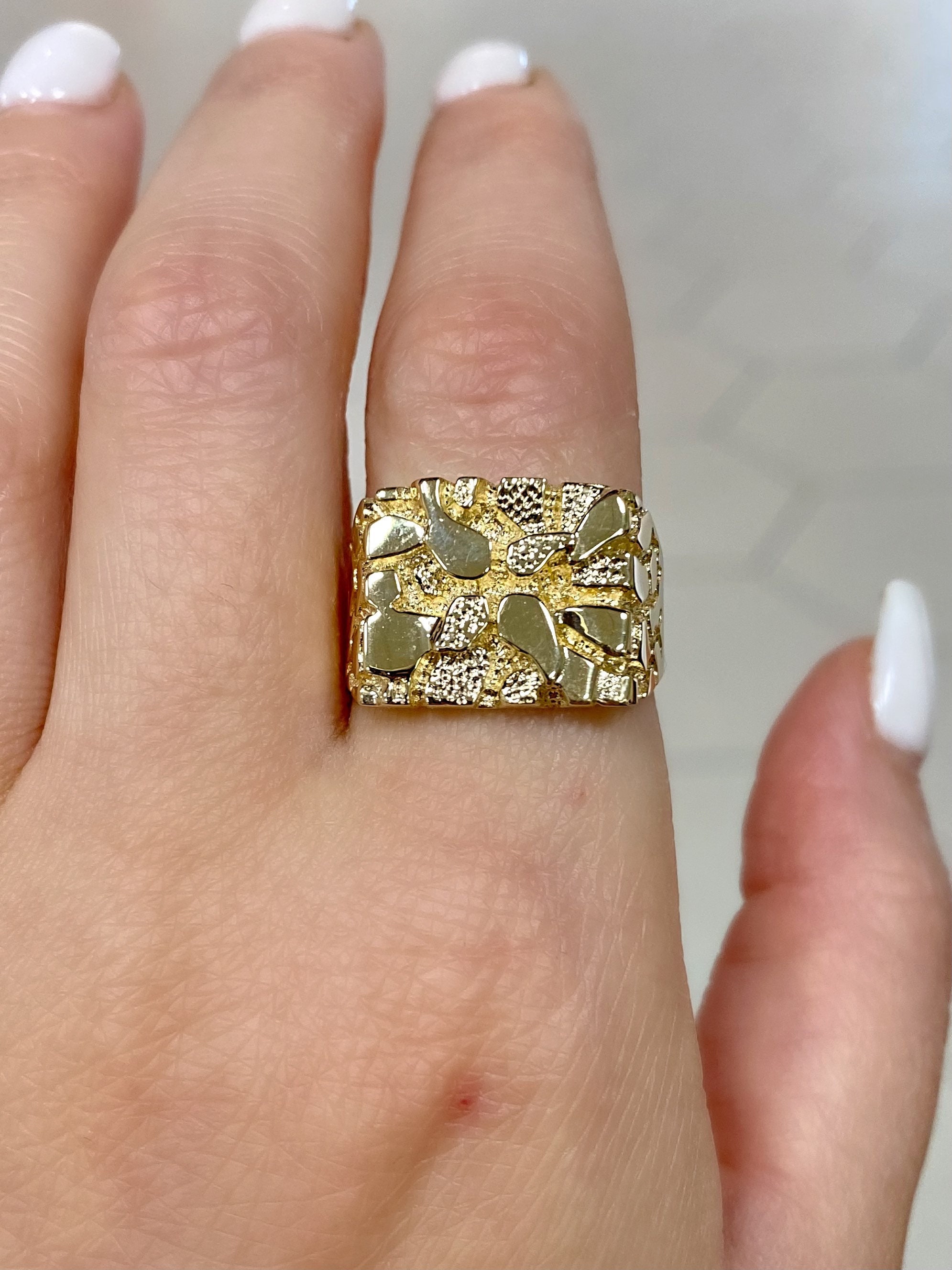 14k Mens Nugget Ring. Solid Gold Classic Nugget Ring. Pinky Ring