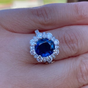 Genuine blue sapphire halo diamond ring. Sapphire engagement ring. Statement ring. Anniversary gift. image 10